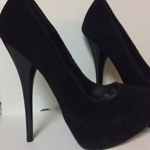 Black velvet size six 5" pleasure high heels